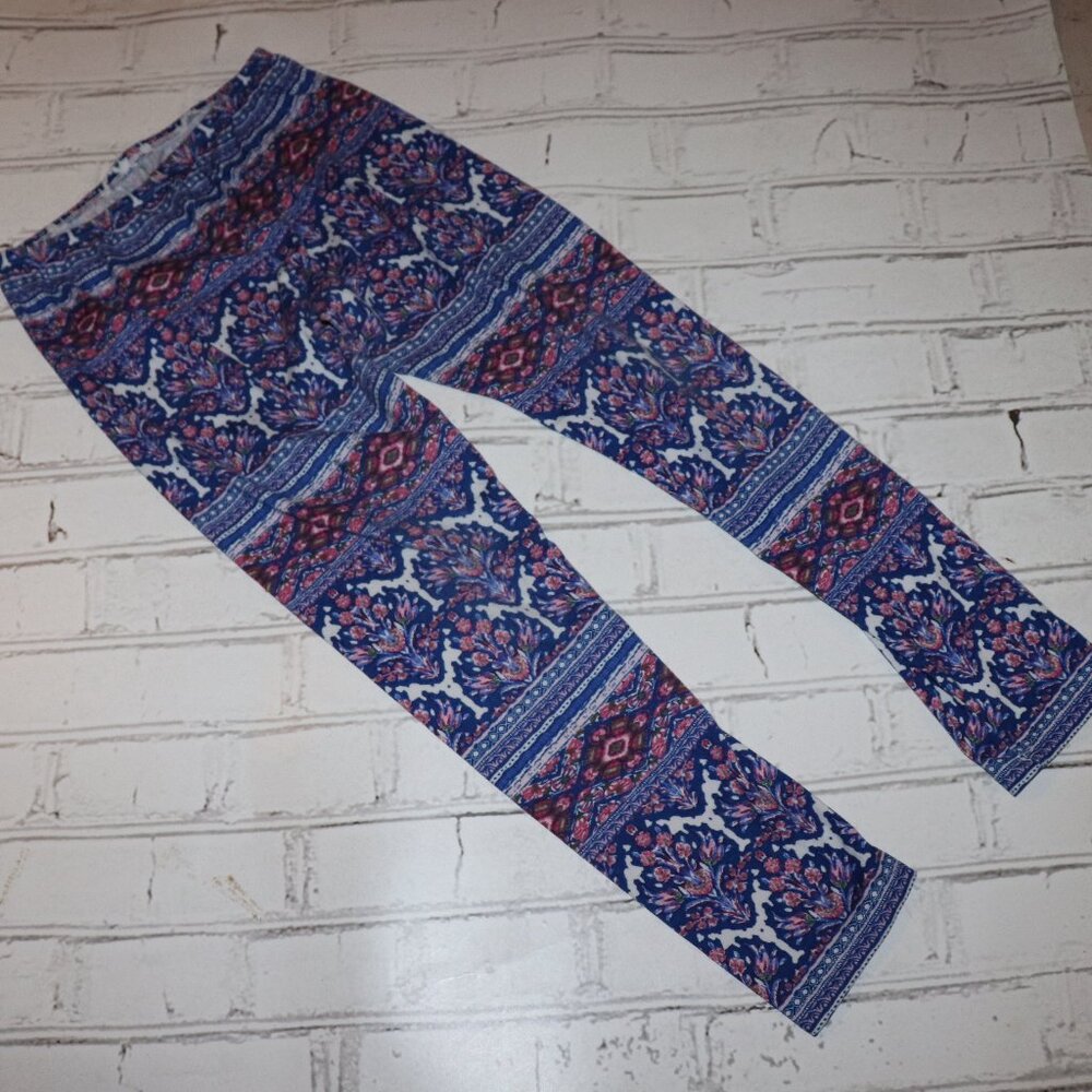 🌸 Blue & Pink Floral Leggings – Women’s Small Soft Stretch · Vibrant Print ·